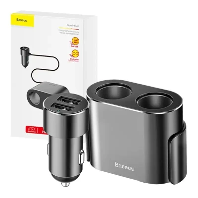 Baseus Zásuvka zapaľovača s rozbočovačom 2xUSB 3,1A 100W - čierna