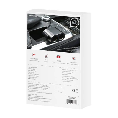 Baseus Zásuvka zapalovače s rozbočovačem 2xUSB 3,1A 100W - černá (VÝPRODEJ)