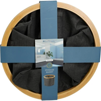 Bathroom Solutions Kôš úložný na bielizeň s bambusovým okrajom guľatý 30 x 25 cm