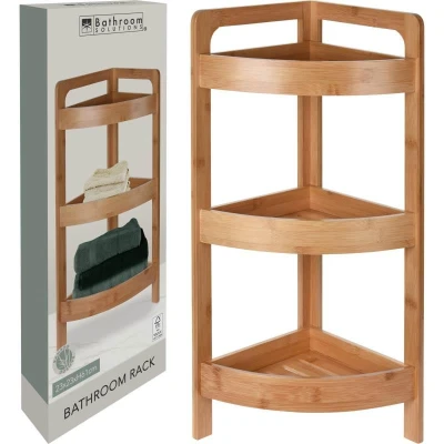 Bathroom Solutions Rohový regál do koupelny 3 patra bambusové dřevo