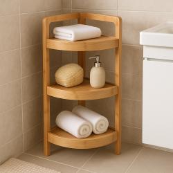 Bathroom Solutions Rohový regál do koupelny 3 patra bambusové dřevo