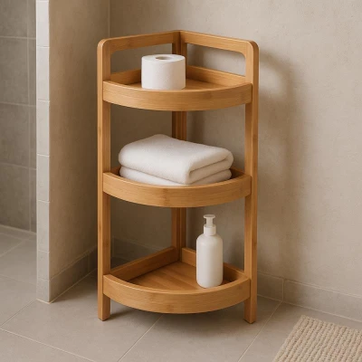 Bathroom Solutions Rohový regál do koupelny 3 patra bambusové dřevo