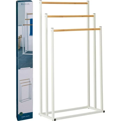 Bathroom Solutions Věšák na ručníky kovový bílý s bambusem