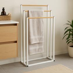 Bathroom Solutions Věšák na ručníky kovový bílý s bambusem