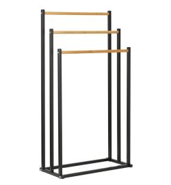 Bathroom Solutions Věšák na ručníky kovový černý s bambusem Bathroom Solutions Věšák na ručníky kovový černý s bambusem