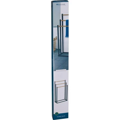Bathroom Solutions Věšák na ručníky kovový černý s bambusem