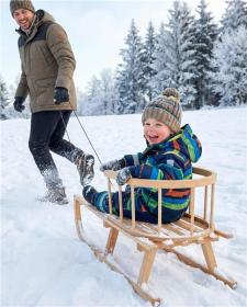 BAYO Detské celodrevené sánky s operadlom a šnúrkou 90 cm