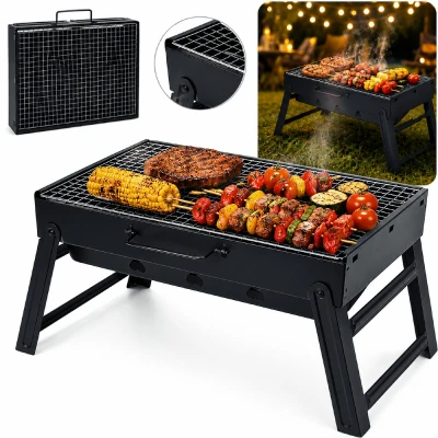 Bbq Gril na dřevěné uhlí skládací 43 x 29 x 23,5 cm černá