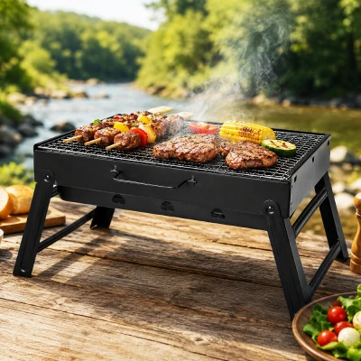 Bbq Gril na dřevěné uhlí skládací 43 x 29 x 23,5 cm černá