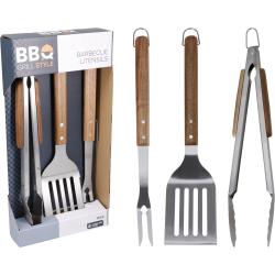 Bbq Grilovací nářadí sada 3 ks dřevo-nerez