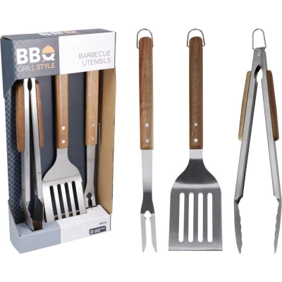 Bbq Grilovací nářadí sada 3 ks dřevo-nerez