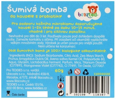 BeauTed Bomba šumivá do koupele 60g s probiotiky vonící barevná