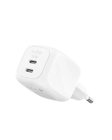 Belkin BOOST CHARGE PRO Duální 50W USB-C Power Delivery GaN PPS nástěnná nabíječka, bílá
