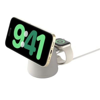 Belkin BOOST CHARGE™ PRO Qi2 2v1 Nabíjecí stojánek pro iPhone/Apple Watch/AirPods, písečná