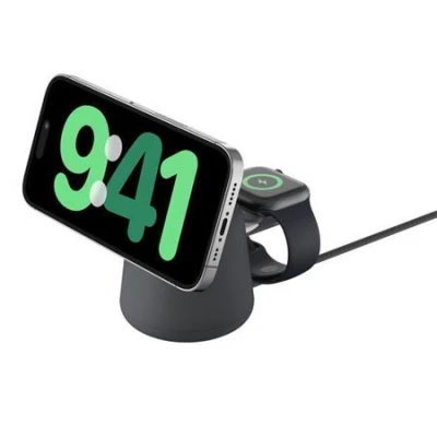 Belkin BOOST CHARGE™ PRO Qi2 2v1 Nabíjecí stojánek pro iPhone/Apple Watch/AirPods, tmavě šedý