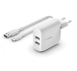 Belkin BOOST CHARGE™ Duální 24W USB-A nástěnná nabíječka + 1m USB-C kabel, bílá Belkin BOOST CHARGE™ Duální 24W USB-A nástěnná nabíječka + 1m USB-C kabel, bílá