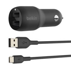 Belkin BOOST CHARGE™ 24W Duální USB-A nabíječka do auta + 1m USB-C kabel, černá Belkin BOOST CHARGE™ 24W Duální USB-A nabíječka do auta + 1m USB-C kabel, černá