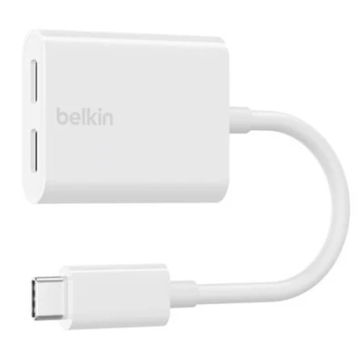 Belkin USB-C adaptér/rozdvojka - USB-C napájení + USB-C audio / nabíjecí adaptér, bílá
