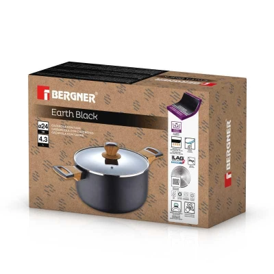 Bergner Kastrol s nepřilnavým povrchem a poklicí 24 cm Earth Black
