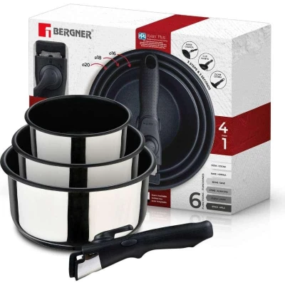 Bergner Sada rendlíků nerez s nepřilnavým povrchem ClickCook 3 ks 16, 18, 20 cm