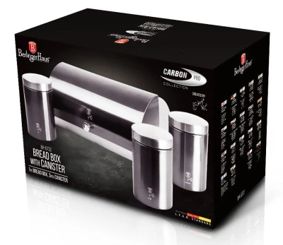Berlingerhaus Chlebník a sada dóz na potraviny 4 ks Carbon PRO Line