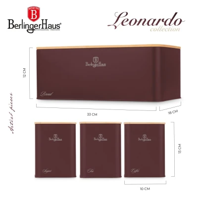 Berlingerhaus Chlebník a sada dóz na potraviny 4 ks Leonardo Collection