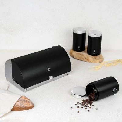Berlingerhaus Chlebník a sada dóz na potraviny 4 ks Matte Black Collection