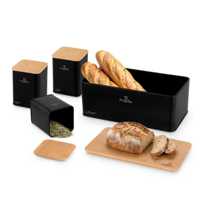 Berlingerhaus Chlebník a sada dóz na potraviny 4 ks Matte Black Collection