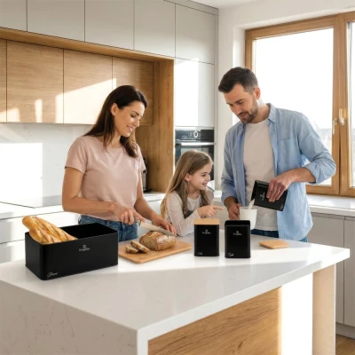 Berlingerhaus Chlebník a sada dóz na potraviny 4 ks Matte Black Collection
