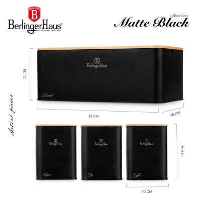 Berlingerhaus Chlebník a sada dóz na potraviny 4 ks Matte Black Collection