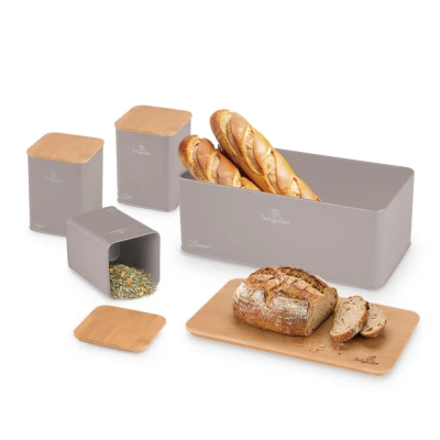 Berlingerhaus Chlebník a sada dóz na potraviny 4 ks Taupe Collection