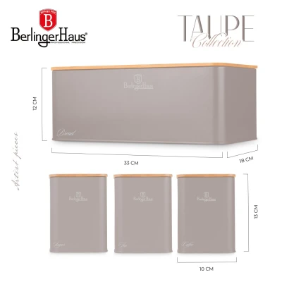 Berlingerhaus Chlebník a sada dóz na potraviny 4 ks Taupe Collection