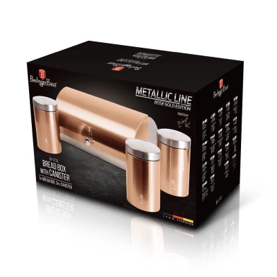 Berlingerhaus Chlebovka nerez se sadou 3 ks skladovacích nádob Metallic Line Rose Gold Edition