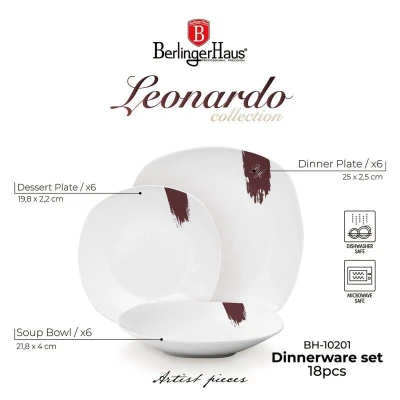 Berlingerhaus Jídelní sada talířů 18 ks Leonardo Collection bílá-bordó