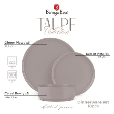 Berlingerhaus Jídelní sada talířů 18 ks Taupe Collection