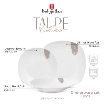 Berlingerhaus Jídelní sada talířů 18 ks Taupe Collection bílá-šedá