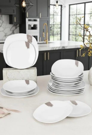 Berlingerhaus Jídelní sada talířů 18 ks Taupe Collection bílá-šedá