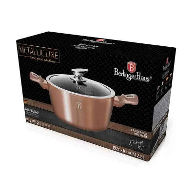 Berlingerhaus Kastrol s mramorovým povrchem a poklicí 20 cm Rosegold Metallic Line