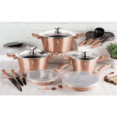 Berlingerhaus Kastrol s mramorovým povrchem a poklicí 28 cm Rosegold Metallic Line