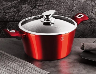 Berlingerhaus BH-6192 Kastrol s mramorovým povrchem a poklicí 30 cm Burgundy Metallic Line