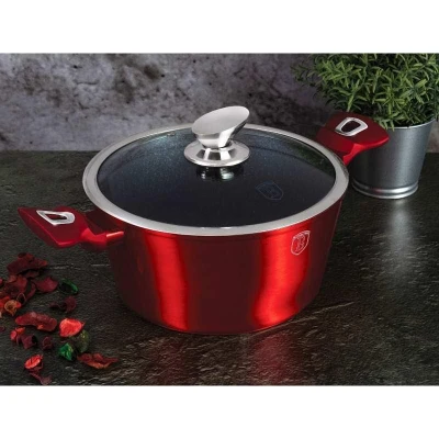 Berlingerhaus BH-6192 Kastrol s mramorovým povrchem a poklicí 30 cm Burgundy Metallic Line