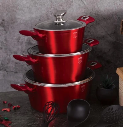 Berlingerhaus BH-6192 Kastrol s mramorovým povrchem a poklicí 30 cm Burgundy Metallic Line