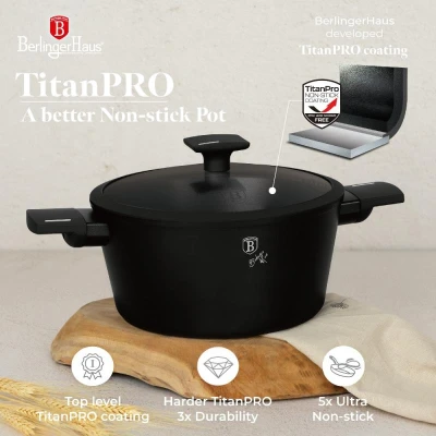 Berlingerhaus Kastrol s titanovým povrchem a poklicí 24 cm Matte Black Collection