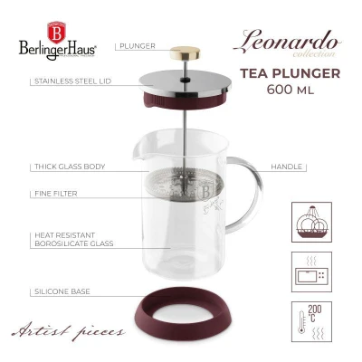 Berlingerhaus Konvička na čaj a kávu French Press 600 ml Leonardo Collection