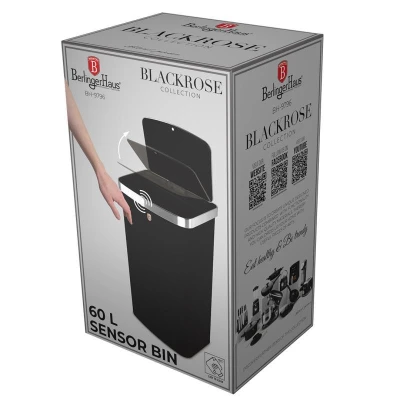 Berlingerhaus Bezdotýkový odpadkový koš na senzor 60 l Black Rose Collection