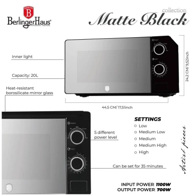 Berlingerhaus Mikrovlnná trouba 20 l Matte Black Collection