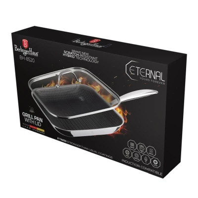 Berlingerhaus Pánev grilovací nerezová s nepřilnavým povrchem a víkem 28 cm Eternal Collection