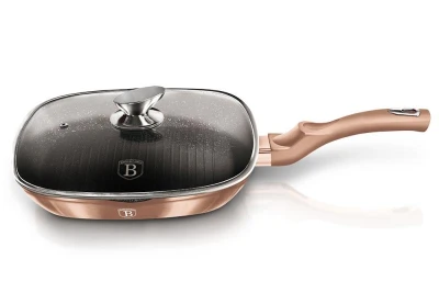Berlingerhaus Pánev grilovací s mramorovým povrchem a poklicí 28 cm Rosegold Metallic Line
