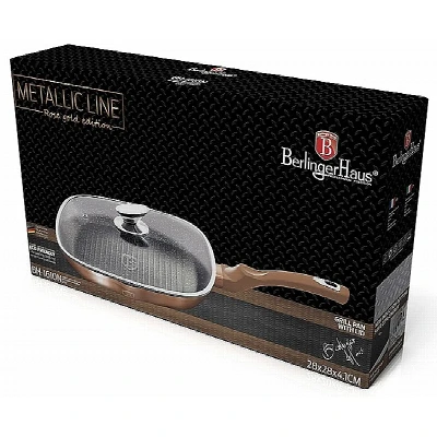 Berlingerhaus Pánev grilovací s mramorovým povrchem a poklicí 28 cm Rosegold Metallic Line