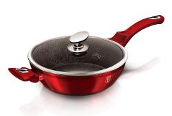 BH-1261 Pánev hluboká s mramorovým povrchem a poklicí 32 cm Burgundy Metallic Line BERLINGERHAUS